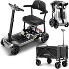 SCOOTNGO Mobility Scooters for Seniors, 4 Wheel Foldable Lightweight Airline Approved Mobility Scooter for Adults, Dual Batteries, Portable, No Assembly Needed (Silver Grey, with Folding Trailer)