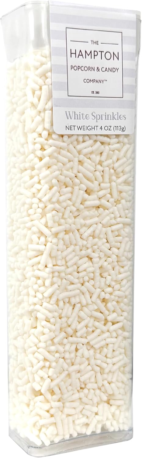 White Sprinkles Jimmies 4 oz, Sprinkles For Cake Decorating, Baking, Ice Cream & More, The Hampton Candy Company