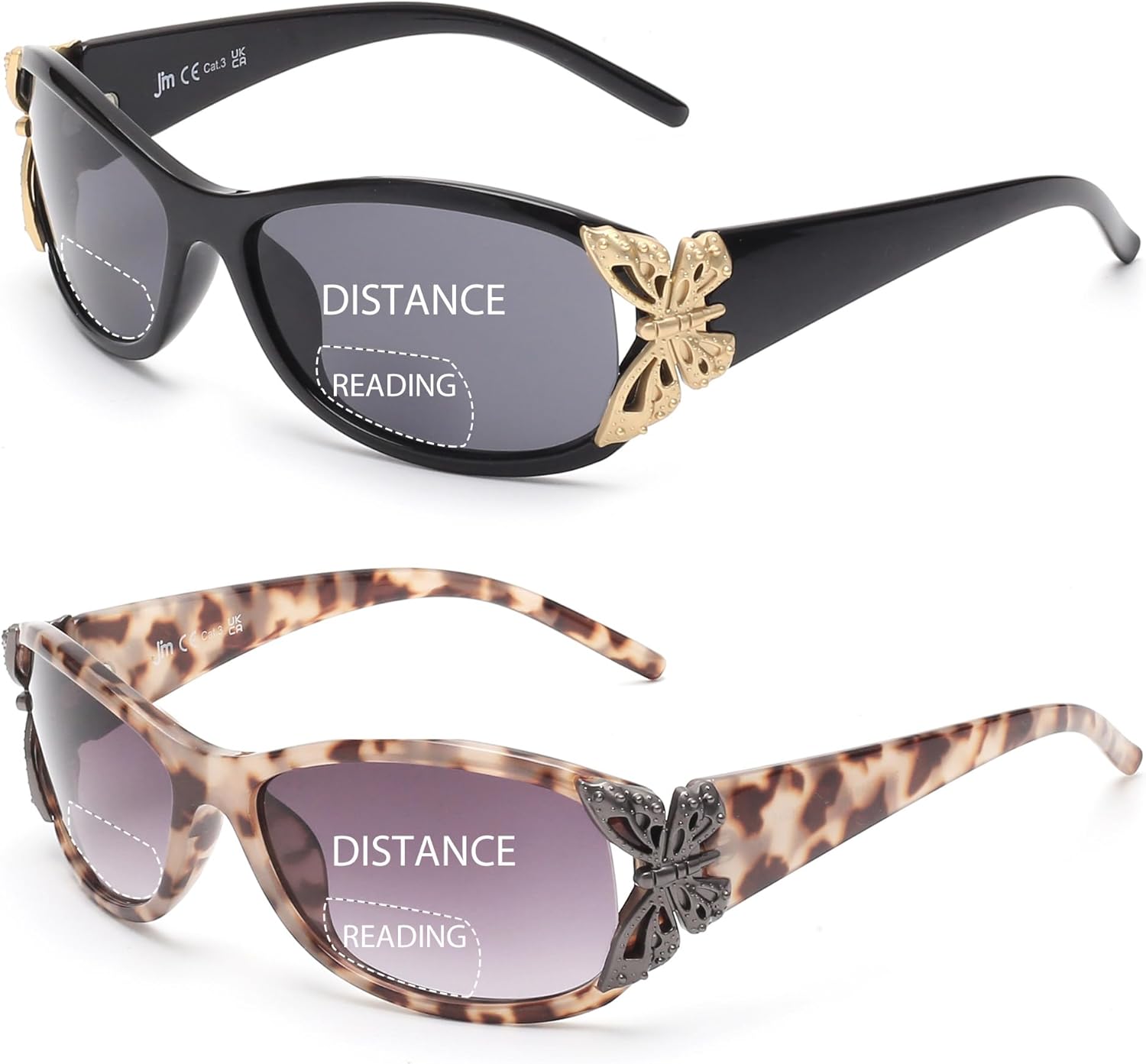 JM 2 Pack Bifocal Reading Sunglasses for Women Fashion Sun Readers Outdoor Reading Glasses UV400 Protection Black & Grey Tortoise +1.75