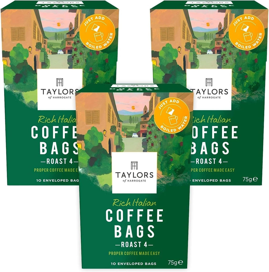 Taylors of Harrogate Rich Italian Coffee Bags (30 Enveloped Bags, 3 Packs of 10)