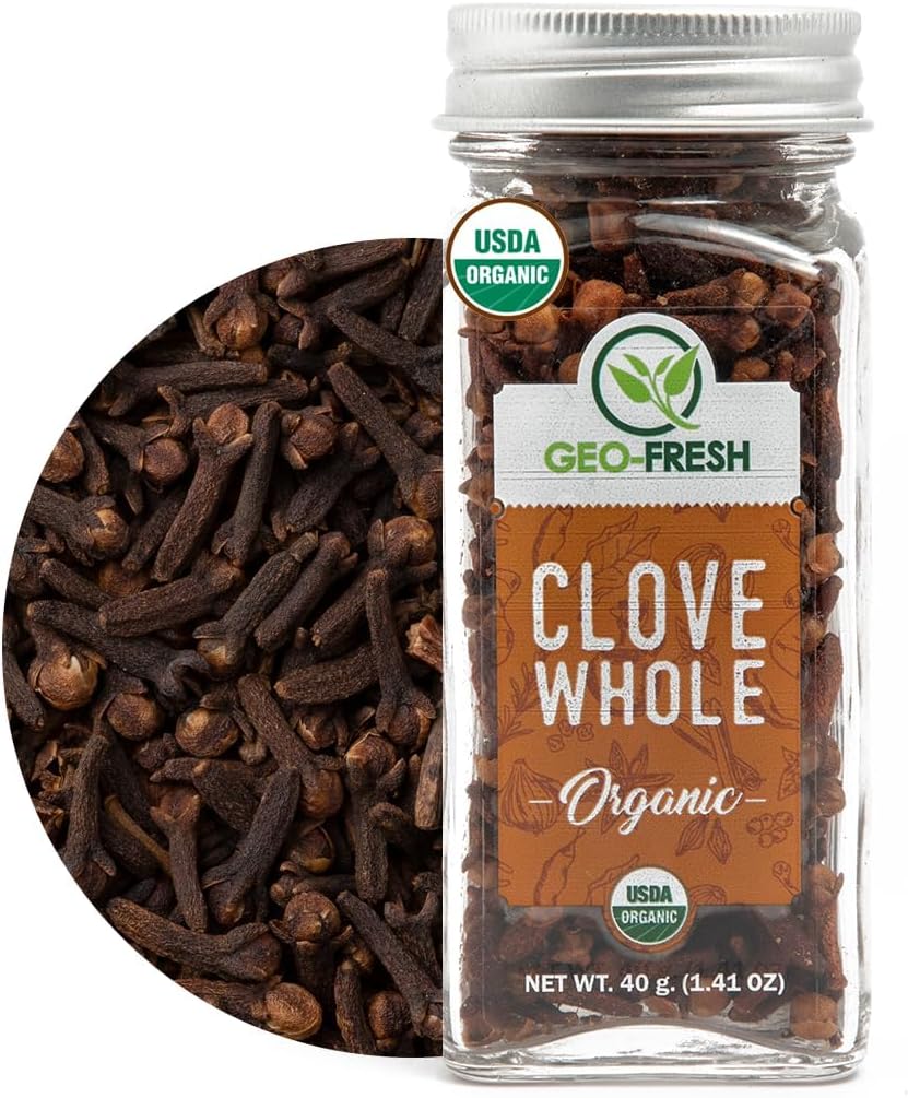 Geo-Fresh Cloves Whole Organic - 1.41 oz (40g) - Organic Cloves Whole - USDA Certified, Non-GMO, Kosher, Gluten Free - Clove Spice for Cooking & Baking - Product of India