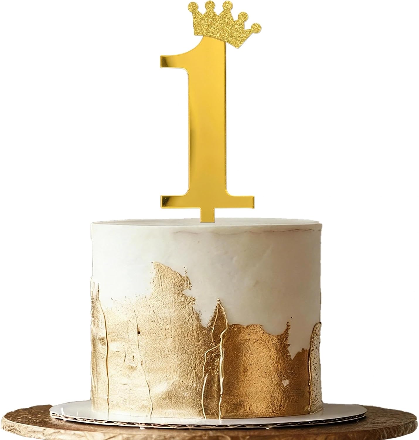10 Pack Number 1 Cake Topper Set with Crown Stickers Gold Mirror Acrylic Number One Cake Decorations with Glitter Crown for Birthday Anniversary Parties Cake Decor
