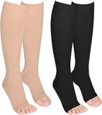 2 Pairs Compression Socks for Women and Men, 20-30mmHg Open Toe Compression Sock, Knee High Graduated Medical Compression Stockings, Best Support Socks for Varicose Veins