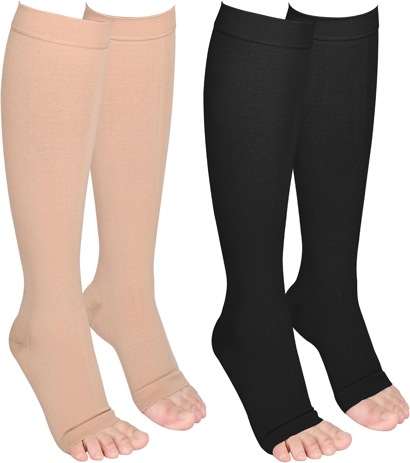 2 Pairs Compression Socks for Women and Men, 20-30mmHg Open Toe Compression Sock, Knee High Graduated Medical Compression Stockings, Best Support Socks for Varicose Veins