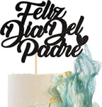 1 Pack Feliz Día Del Padre Cake Topper Glitter Happy Father's Day Cake Picks Spanish Feliz Cumpleaños Papa Cake Decoration for Happy Father's Day Party Supplies Black