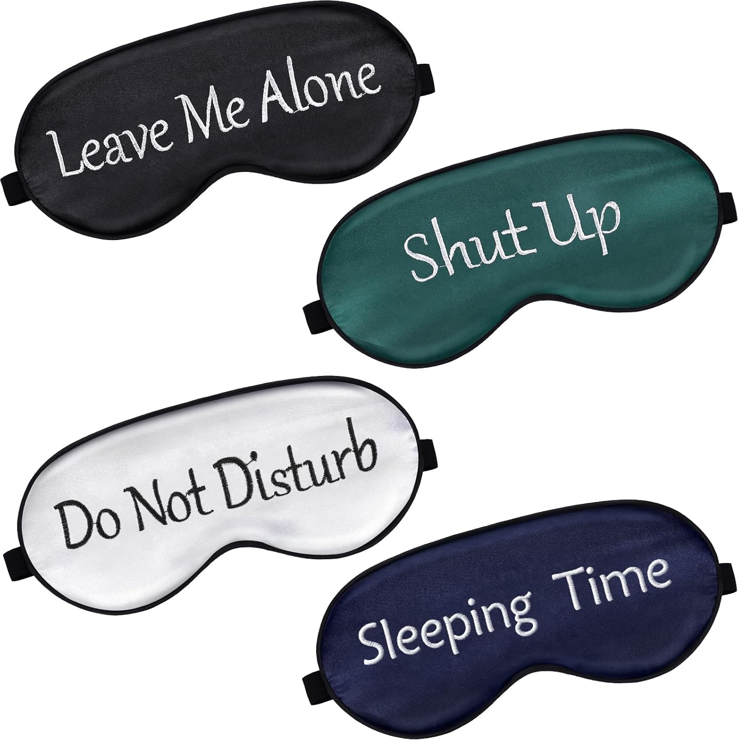 Geyoga 4 Pieces Funny Eye Mask for Sleep Soft Satin Blocking Blindfold with Adjustable Strap Silk Eye Cover Out Lights Travel for Women Men Travel, Nap, Meditation (Black, Ink Green, Navy Blue, White)