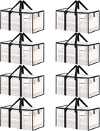 8 Pack Extra Large Heavy Duty Moving Bags, Clear Storage Bins with Lids, Reinforced Handles & Heavy-Duty Zippers Moving Boxes Storage Bags Totes for Clothes Packing, Dorms, College Supplies, Clear