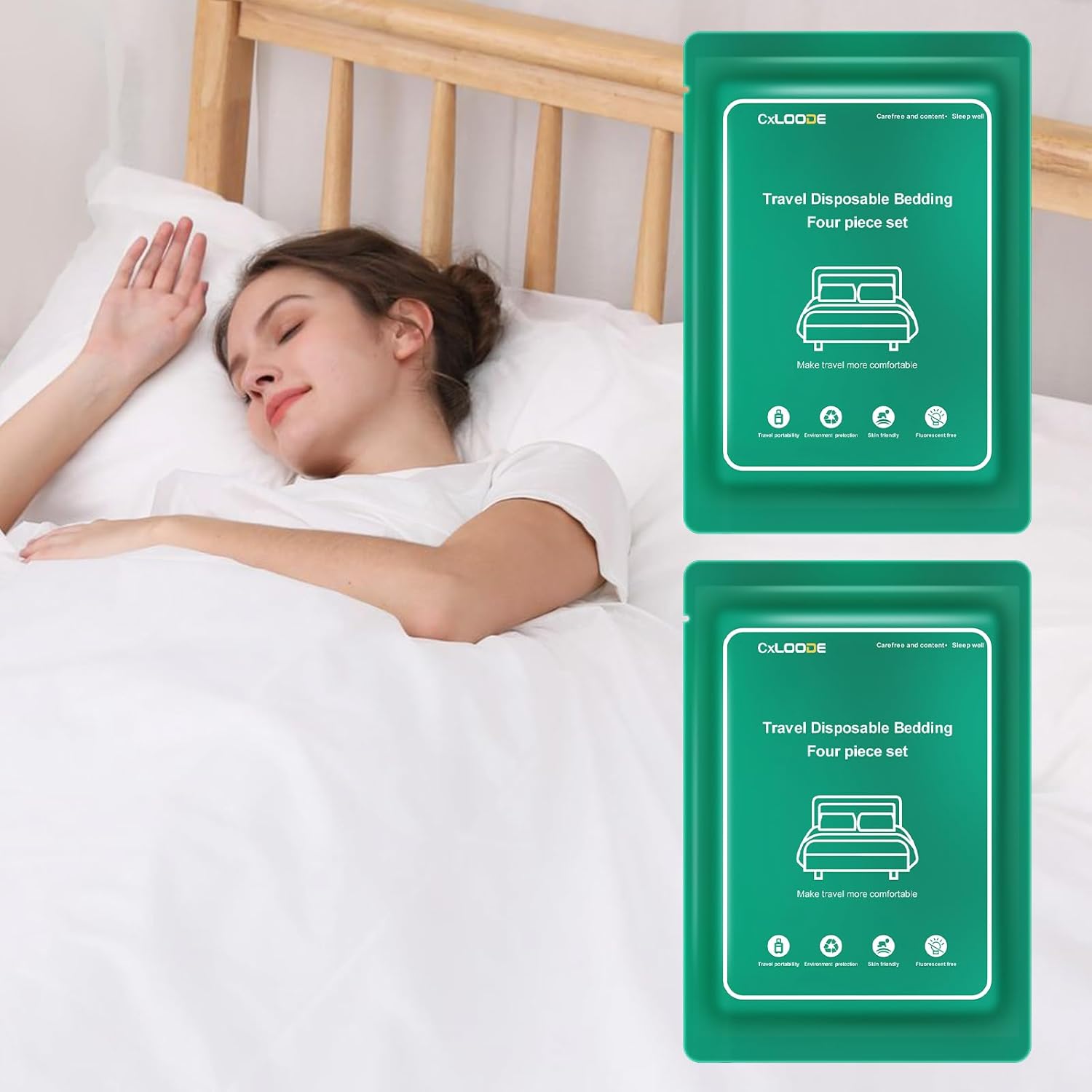 2 Pack Disposable Bed Sheets for Hotel, Portable Bedspread, Disposable Bedding Set with 2 Bed Sheet 2 Quilt Cover and 4 Pillowcase for Travel