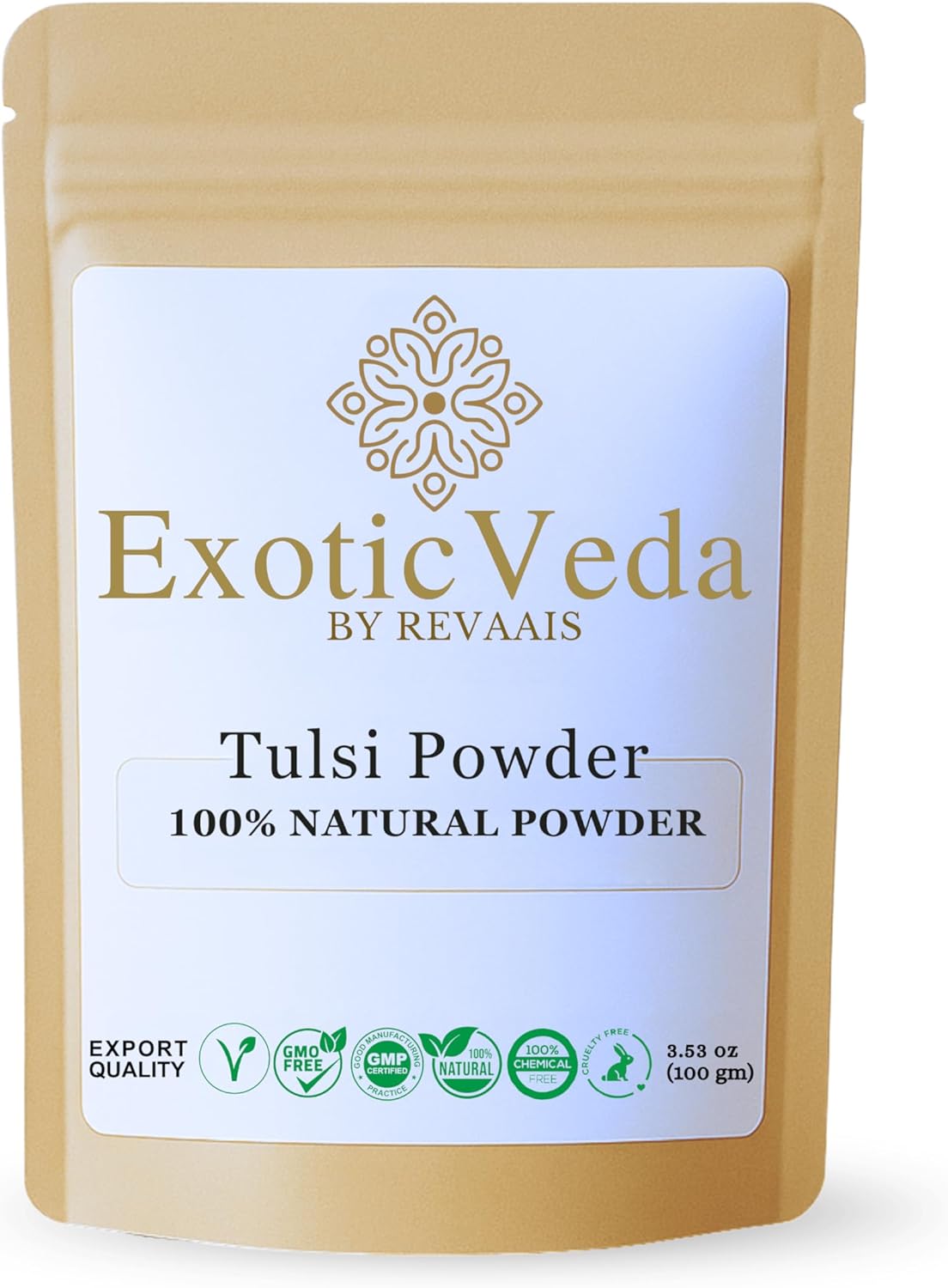 Tulsi Powder (Holy Basil) 100g (3.53oz) | 100% Pure & Natural | Non-GMO, Vegan, Gluten-Free | No Preservatives | Perfect for Teas, Smoothies, Juices, Cooking, Hair Masks & Skin Care