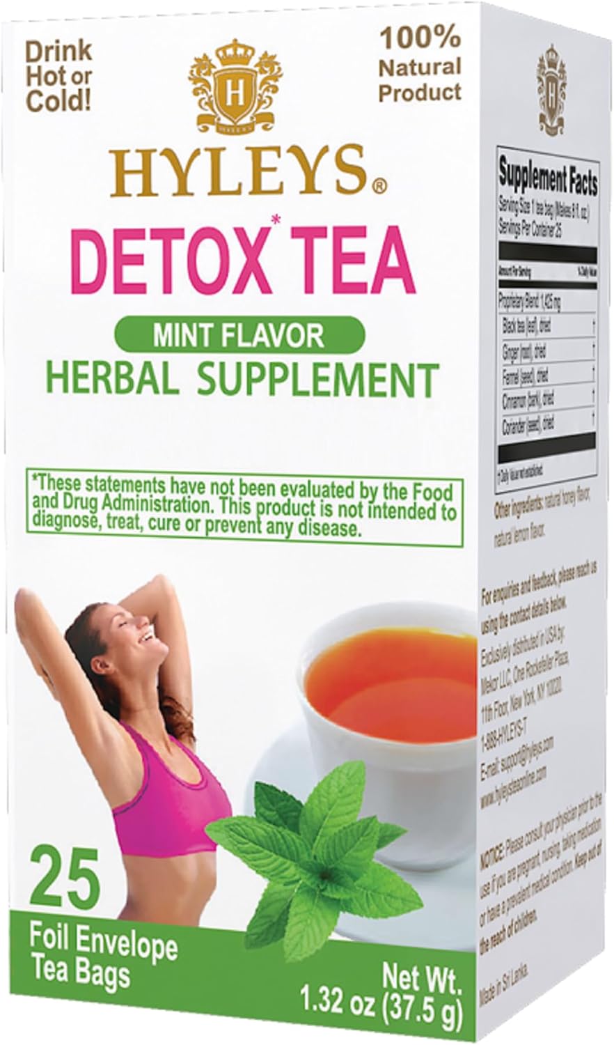 Hyleys Detox Tea for Cleanse - Green Tea with Mint, Ginger & Fennel - Supports Digestion & Detox - 25 Tea Bags (1 Pack)