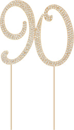 Honbay 90 Birthday Cake Topper Sparkling Bling Alloy Crystal Rhinestones Cake Topper Cake Decoration for 90th Birthday or Anniversary Party (Gold)