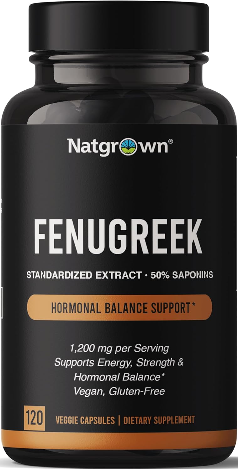 Natgrown Fenugreek Extract Capsules for Men 1,200 mg | Fenogreco - 50% Saponins Extract Supplement | Vegan, Gluten Free - 120 Capsules