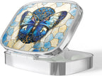 Pill Box-2 Compartment Small Pill Case Portable for Pocket & Purse Single Pill Carrier Pill Container to Hold Vitamins Medication Fish Oil and Supplements BPA-Free(Blue Butterfly)