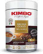 Kimbo Espresso Aroma Gold 100% Arabica Ground Coffee - Blended and Roasted in Italy - Medium to Dark Roast with a Rich Dark Chocolate Flavor - 8.8 oz Can