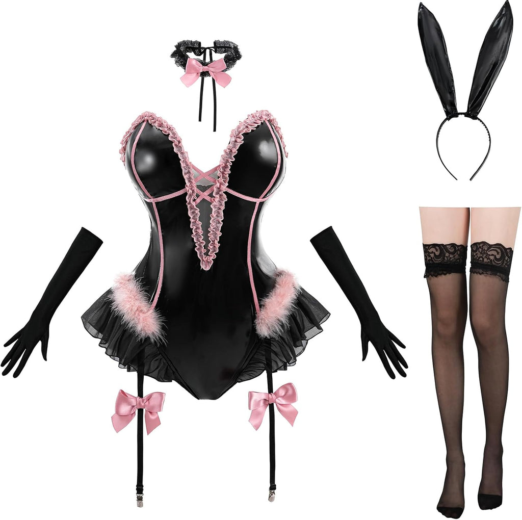 FCCAM Bunny Costume Adult Womens Bunny Bodysuit One Piece Halloween Cosplay Suit