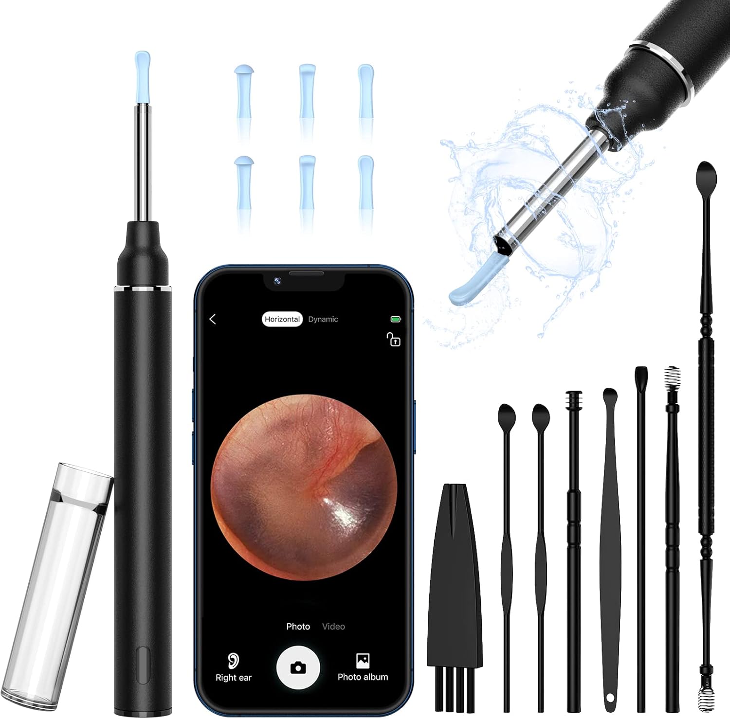 LMECHN Ear Wax Removal Kit 1920P HD, WiFi Ear Cleaner Camera Diameter 3mm, Earwax Remover Tool with 6 Ear Spoon, Ear Camera with 8 Pcs Ear Set, Earwax Camera Cleaner for iOS and Android(Black)