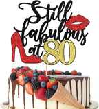 Still Fabulous at 80 Cake Topper,Happy 80th Birthday Cake Topper,Queen High heels Big Red lips Cake Topper,Women 80th Birthday Party Cake Decorations
