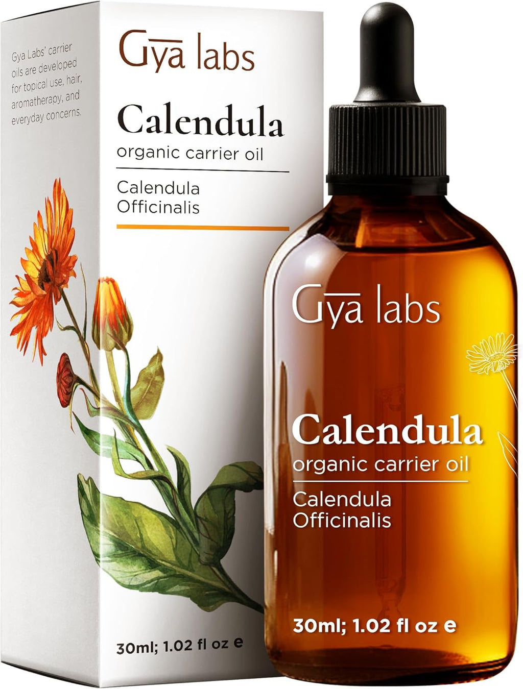 Gya Labs Calendula Oil - 1 Fl Oz - Carrier Oil for Hair, Skin, Face, Scalp & Body Massage