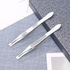 2Pcs/Set Eyebrow Tweezers Face Hair Removal Slanted Flat Tips Stainless Steel Eyelash Clip Brow Trimming Tweezer Makeup Tools,Silver,9cm