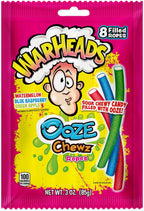 WARHEADS Ooze Chewz Ropes - Chewy Candy Ropes with Sour Filling - Watermelon, Blue Raspberry & Green Apple Flavors - 3 oz. Bag