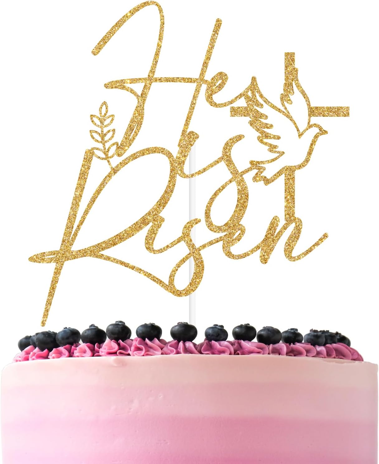 Black Glitter He is Risen Cake Topper, Jesus Easter Holiday Cake Décor, Religious Holiday Jesus Easter Festival Party Decorations Supplies (Gold)