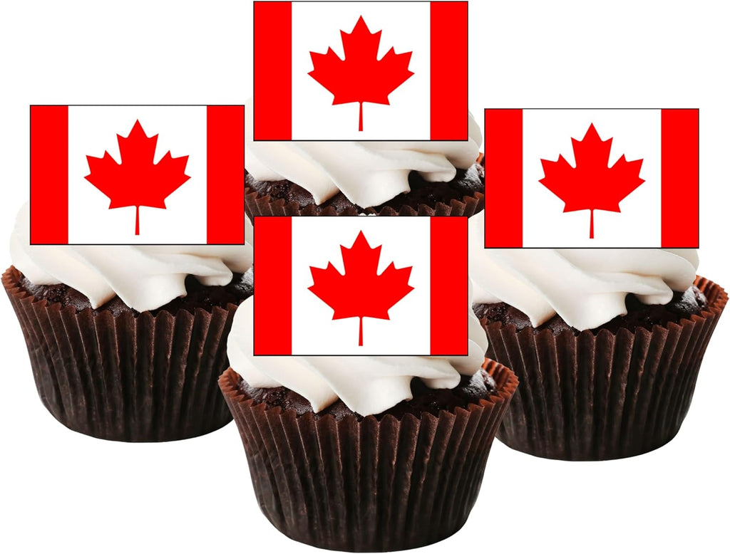 Canadian Flag Edible Cupcake Toppers, Edible World Flags, Canada Day Cake Decorations, Patriotic Decorations for Cookies and Home Baking, Classroom Decor 50 x 3cm / 1.18 inch UNCUT