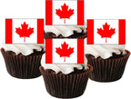 Canadian Flag Cupcake Toppers, Country Flags Of The World Patriotic Decorations for Cake Decorating, Canada Day Edible Cake Decorations, Around the World Party 24 4cm x 3cm PRECUT