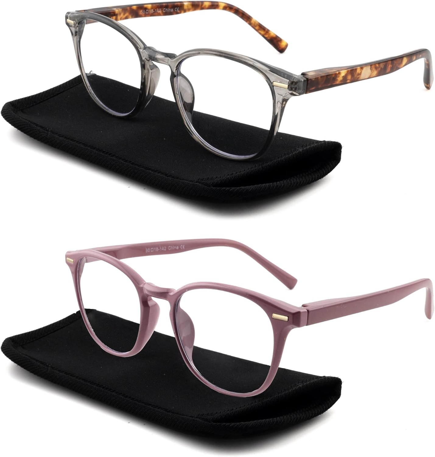 2 Pack Retro Round Reading Glasses for Women Men, Blue Light Blocking Circled Readers Eyewear with Spring Hinge
