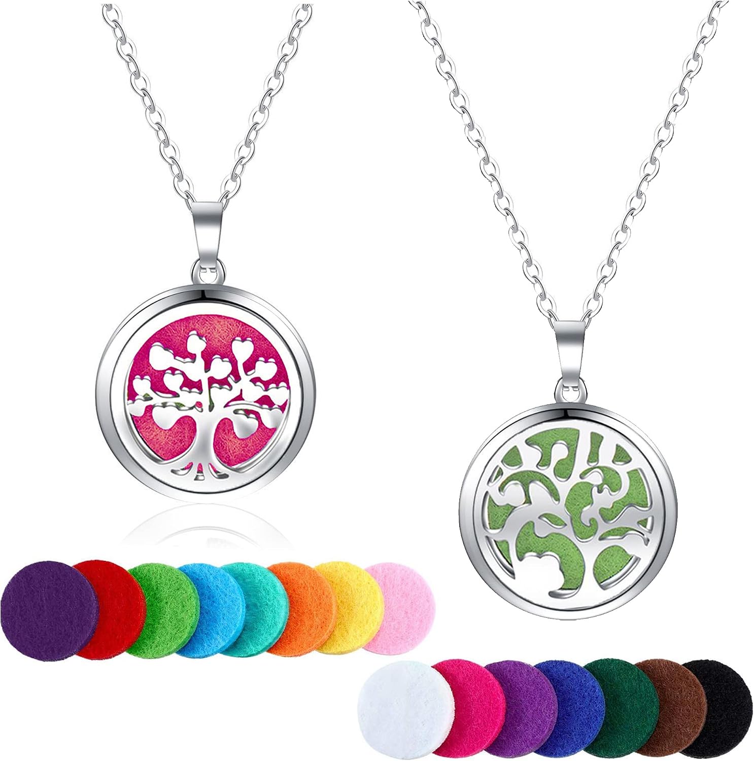 2 Pack Aromatherapy Essential Oil Diffuser Necklace Tree of Life Pattern, Muulaii Stainless Steel Locket Pendant with 24 Inch Chain Unique Gift Ideas for Women, Girls, Friend, Mom