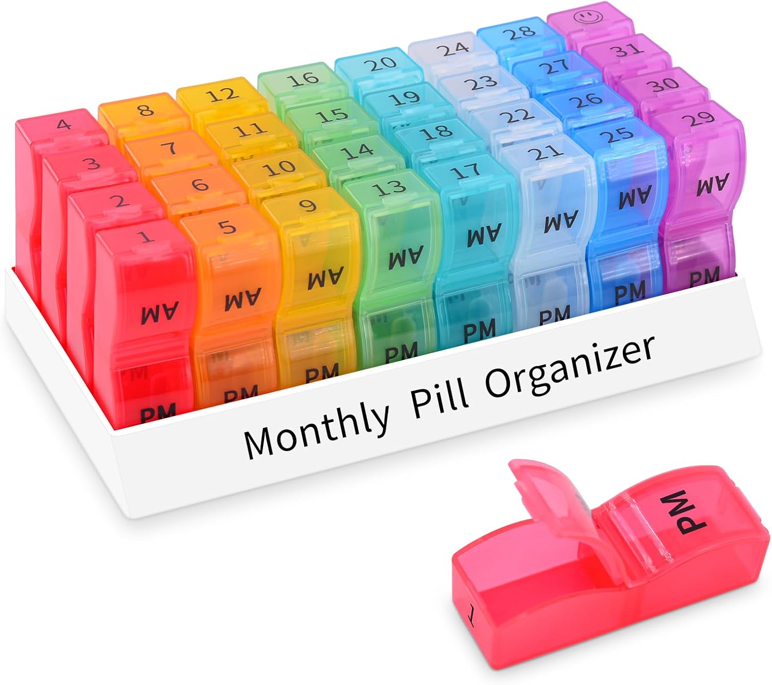 GREENCYCLE Monthly Pill Organizer 2 Times a Day, 30 Days Pill Box AM PM, 4 Week Pill Cases, One Month Pill Medicine Container Small Separate Compartments to Hold Vitamins, Fish Oil, Supplements
