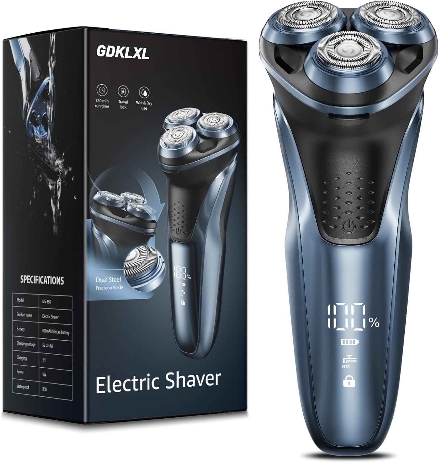 Rechargeable Electric Razor for Men: IPX7 Waterproof 5D Floating Head Shaver - 90-Min Runtime USB-C Fast Charge - Hypoallergenic Blades, Travel Lock