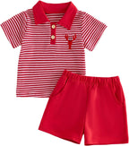 VISGOGO Baby Boy Summer Outfit Striped Short Sleeve T-shirt Toddler Boy Summer Clothes 6 12 18 Months 2 3 4 5 6 T Short Set