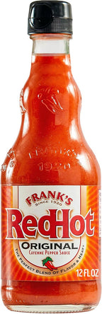Frank's RedHot Hot Sauce, Original, Made with Cayenne Peppers, Ready-To-Use, Shake or Pour Over Chicken Wings, Sandwiches, Pizza, and More for the Perfect Bend of Flavor and Heat, 12 fl oz