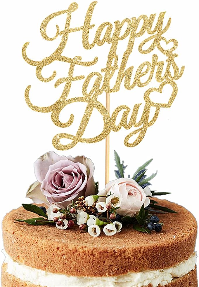 6 Pcs Happy Father's Day Cake Topper Cake topper Gold Glitter Cake topper Decorative Party Cake Decoration for Father's Day(gold letter heart)