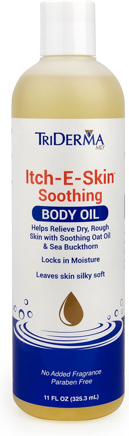 Itch-E-Skin Soothing and Moisturizing Body Oil with Sea Buckthorn Oil, Rose Hip Oil, Oat Oil to Relieve Itchy Skin, Non-Greasy Dry Body Oil, 12 ounces