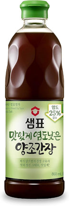 SEMPIO Low Sodium Naturally Brewed Soy Sauce - with 25% Less Salt, Made in Korea, Premium, Savory Flavor Enhancer, Multi-purpose, Authentic Korean Cuisine. (29.08 fl oz / 860ml, Vegan, Non-GMO)