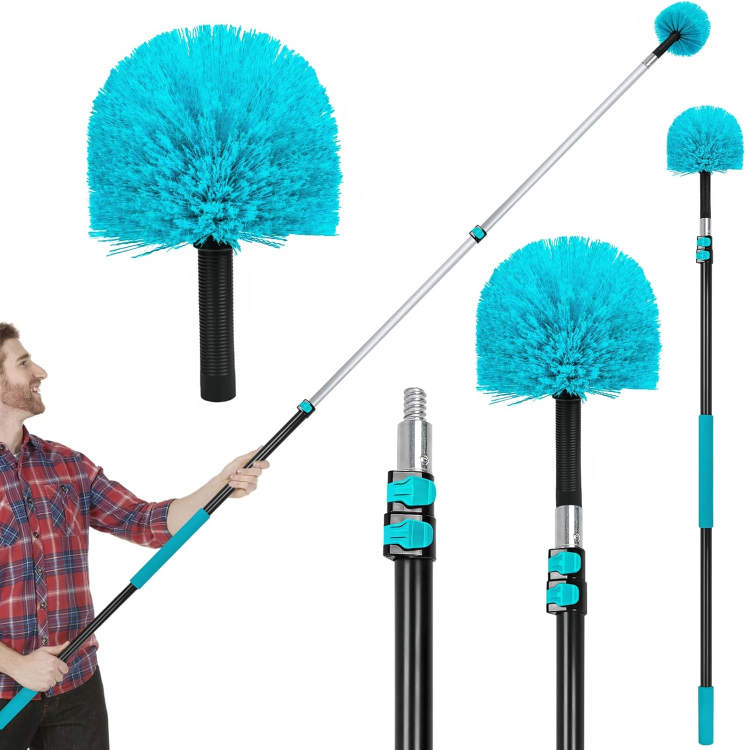 Mavriz 5-12 FT Spider Web Brush with Pole, Cobweb Duster with Extension Pole for Outdoor & Indoor Cleaning, Telescopic Long Duster for High Ceilings 20 Ft Reach