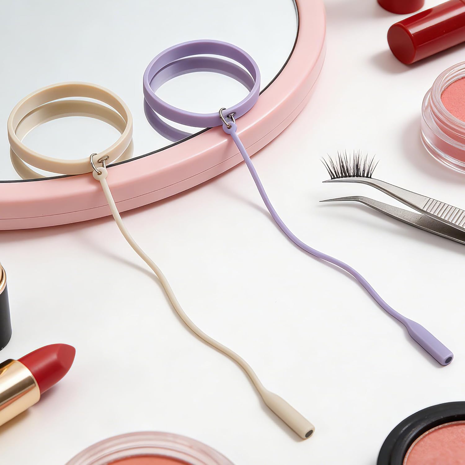 2 Pieces Silicone Eyelash Tweezer Wristbands, Purple and White Anti-Drop Protective Holder Bands for Lash Extensions, Flexible Tool Safety Set for Salon and Home