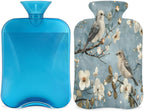 Elegant Birds Flower Hot Water Bottle with Cover 2L Large Hot Water Bag for Menstrual Cramps, Neck and Shoulder Pain Relief, Hot Cold Therapy, Hand Feet Warmer