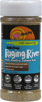 Dizzy Pig Salt-Free Raging River Salmon Seasoning Rub (8oz Shaker) - Seasons 30+lbs of Food - Hand Made in the USA - MSG Free, Gluten Free