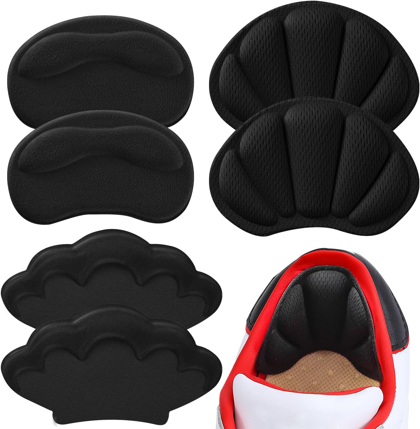 Adhesive Back of Heel Cushion Pads, Heel Grips Inserts for Women Men, Prevent Heel Pain and Improve Shoe Fit, 2PCS-Black+2PCS-Black+2PCS-Black