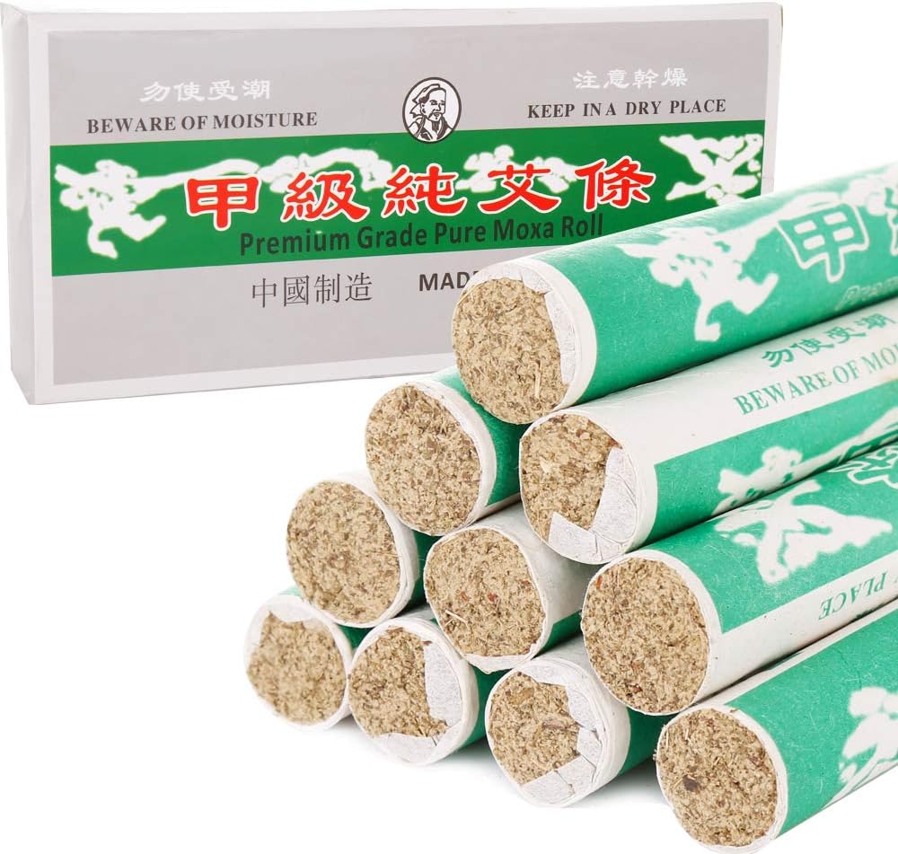 Barelove 10/30 Rolls Pure Moxa Stick Wormwood Handmade Moxibustion Sticks Mugwort Blunt Rollers Accessories for Neck Waist Knee Back Acupoint Care, Ai Jiu 艾条 艾灸条 三伏天艾灸柱 (1 Box Moxa Sticks)