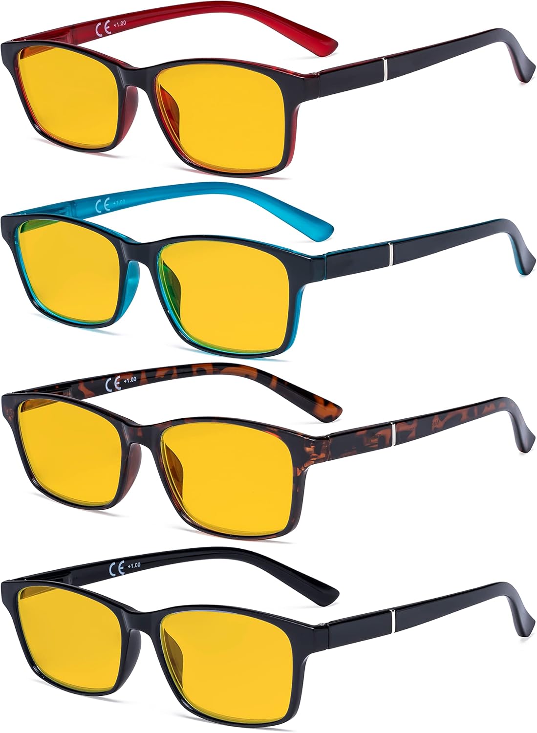 Eyekepper 4 Pack Blue Light Filter Glasses Classic Anti Screen Glare Computer Reading Glasses Amber Tinted +2.00