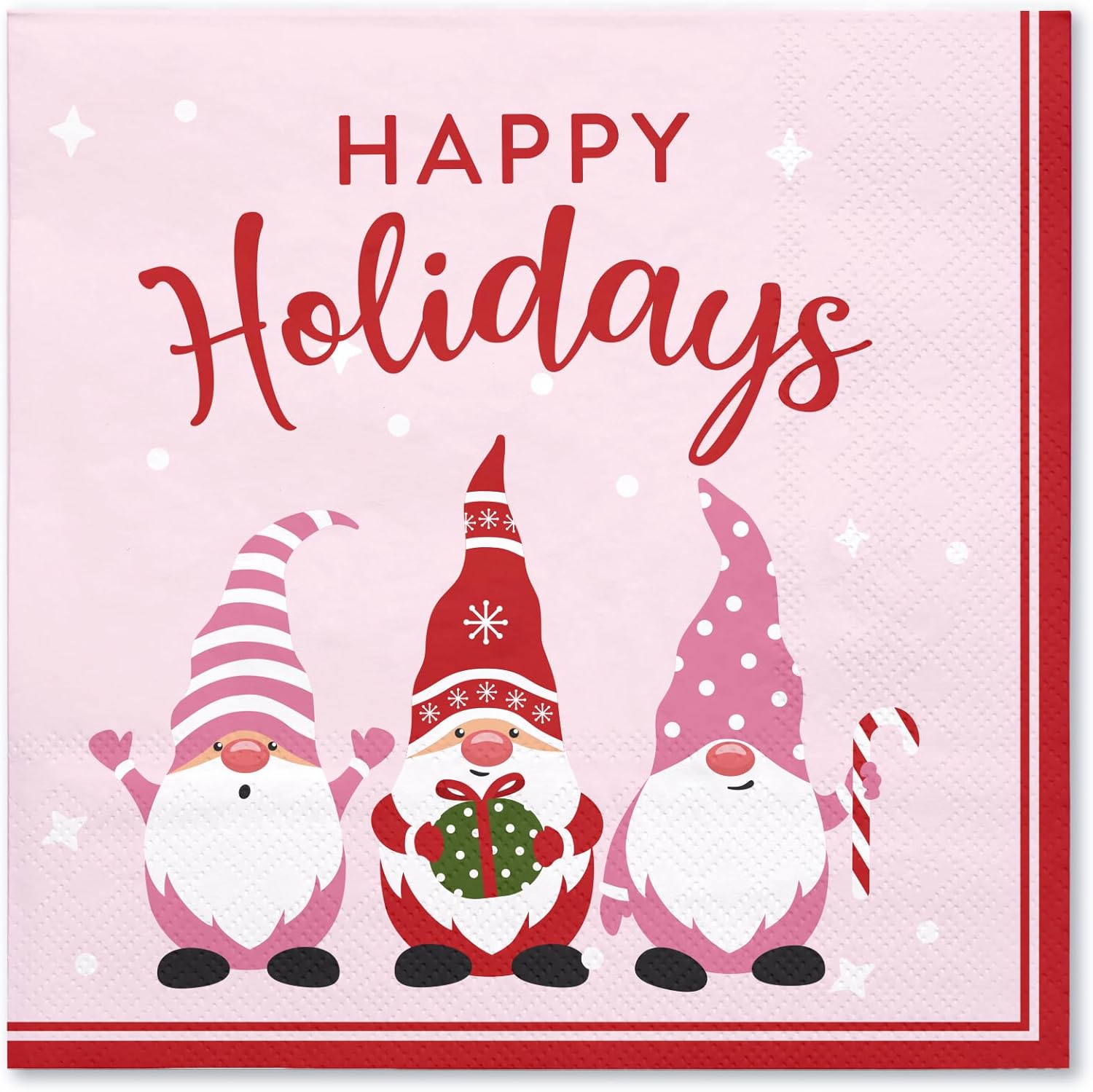 WRAPAHOLIC 50Pcs Christmas Gnomes Paper Napkins - 3-Ply Disposable Cocktail Napkin for Christmas Party Supplies Tableware, Xmas Holiday Party Decorative Towels - 5 x 5 In