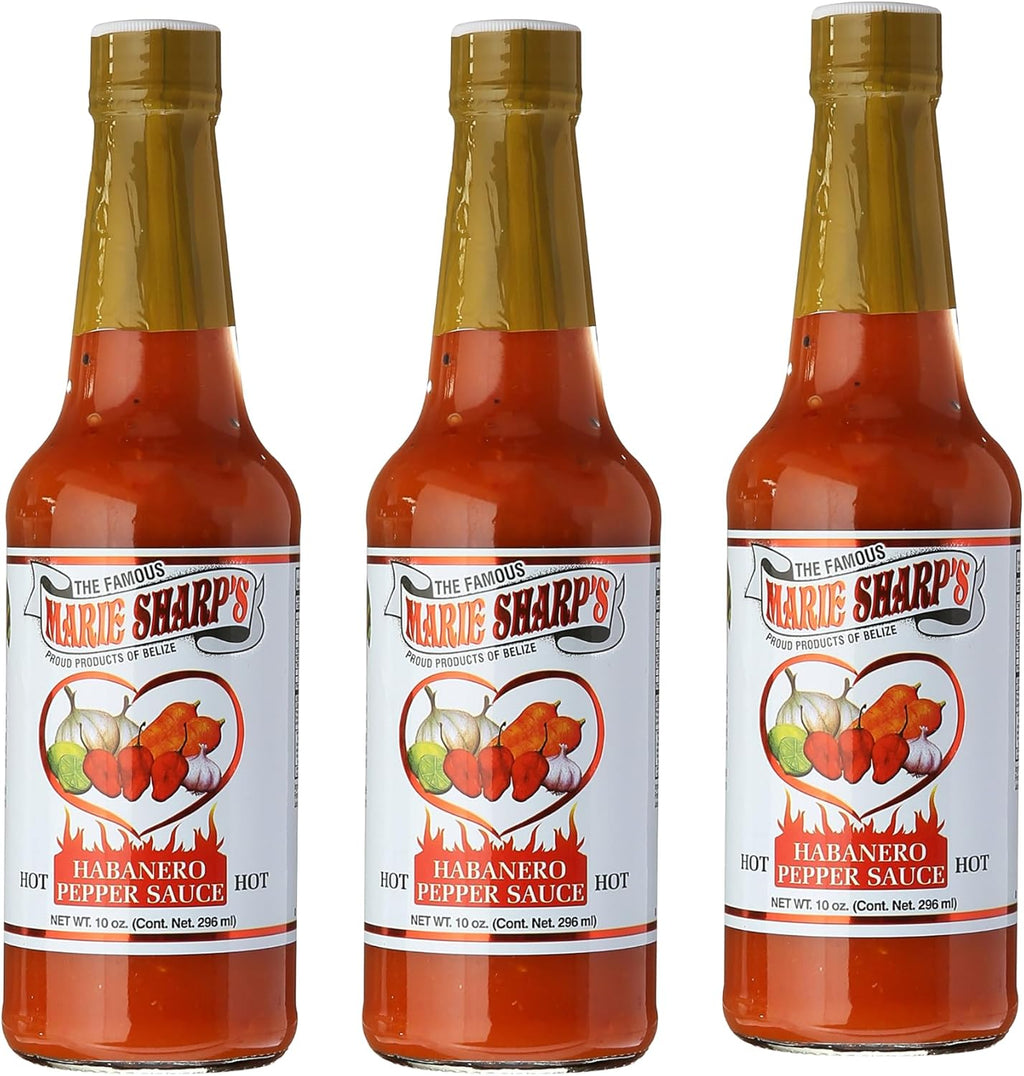 Marie Sharp's Hot Habanero Pepper Sauce, 10 oz – Authentic Belizean Hot Sauce with Fresh Red Habanero Peppers | Pack of 3