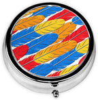 Colorful Feather Print Pill Box Portable Small Travel Pill Organizer
