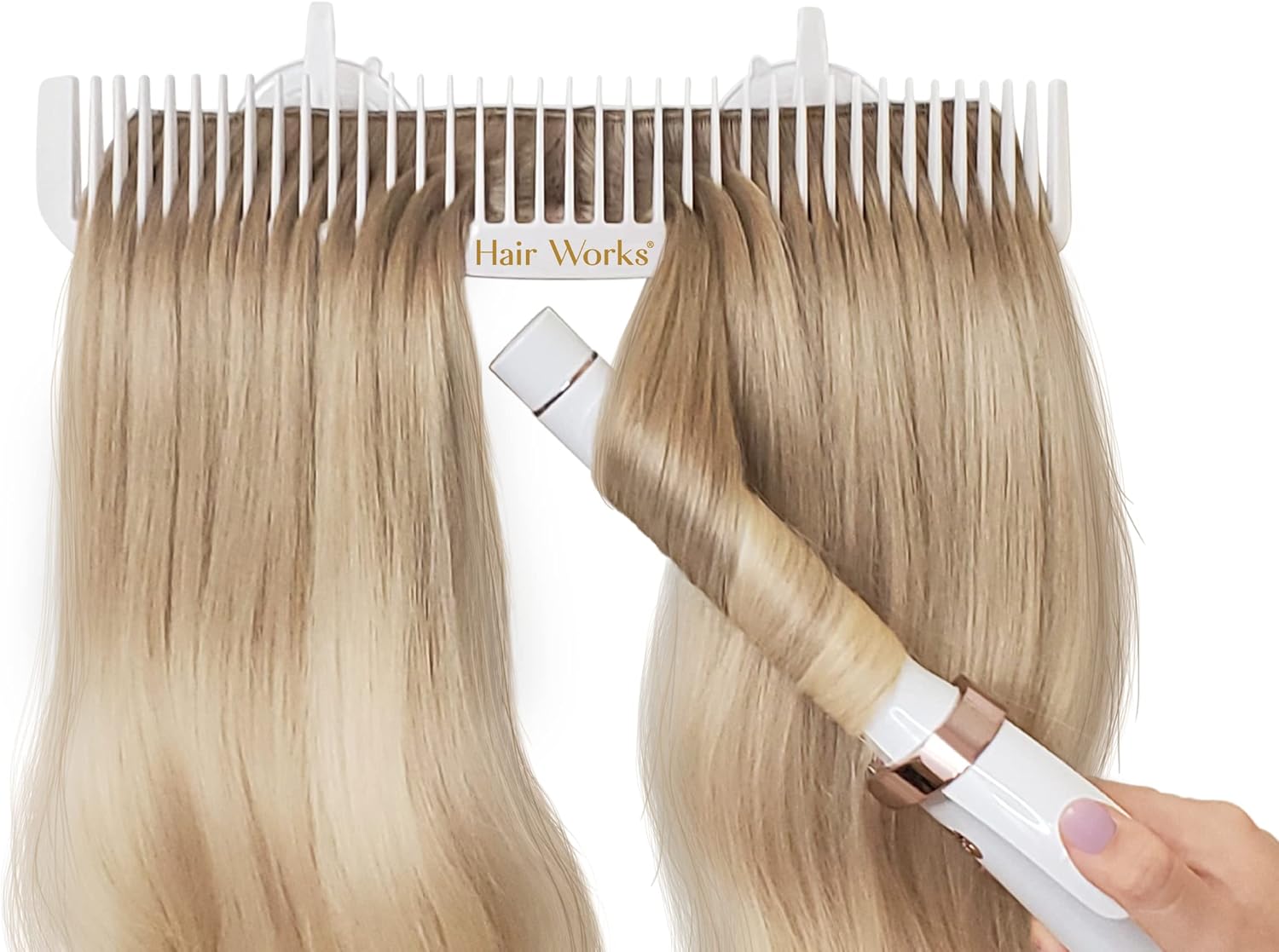 Hair Works ULTRA Hair Extension Holder - Professionally Designed to Hold Extra Wide Wefts including Halos, Hand Tied, Beaded Wefts and Full Bundles While You Wash, Color, Style & Store (White)