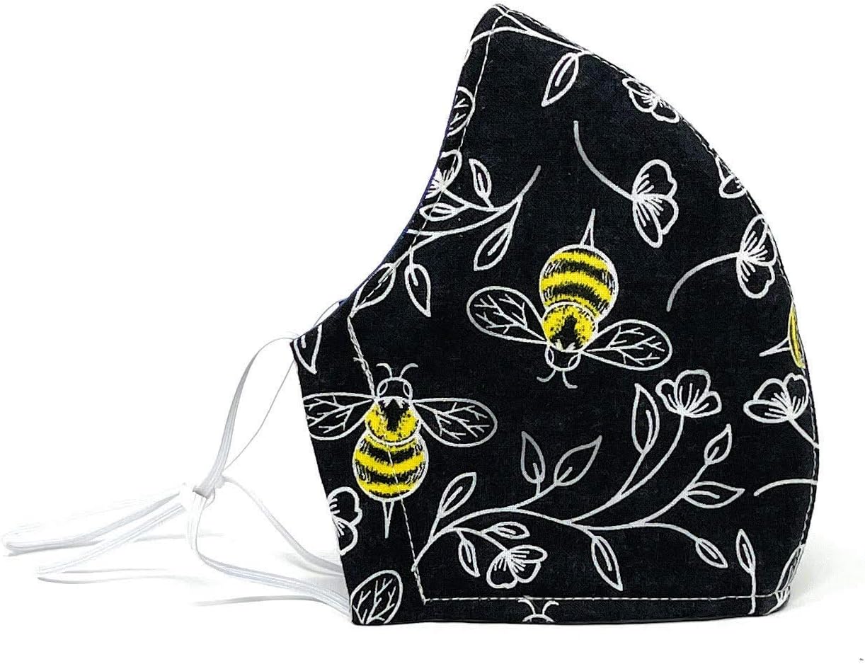 Unisex Cotton Face Covering Durable Breathable 3 Layers Reusable Washable (Bumble Bees)