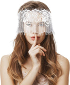 FRESHME Lace Sleep Eye Mask - White Flower Embroidery See-Through Blindfold Adjustable Eyes Covers for Women Bed Night Sleeping Time Gift