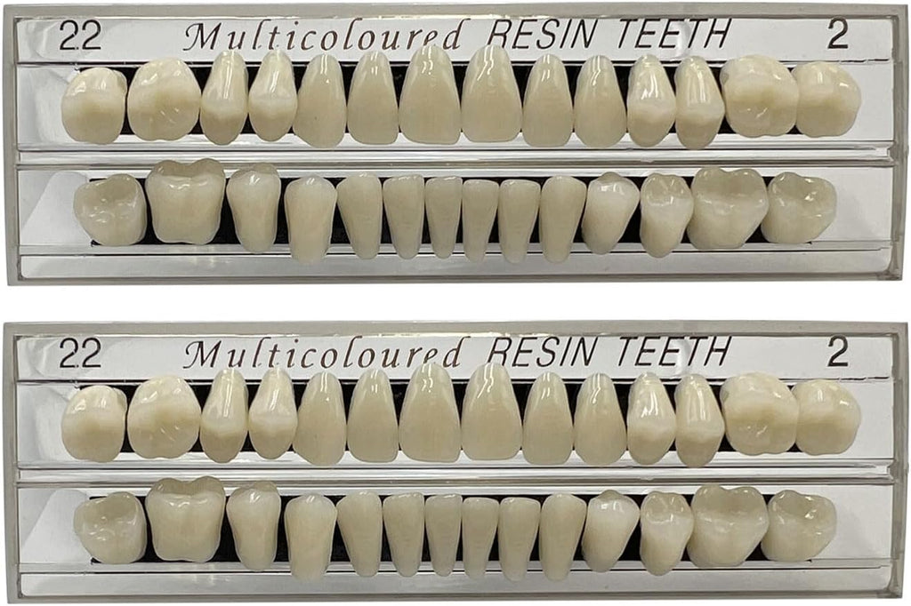 56 Pcs False Teeth Fake Teeth 2 Sets Synthetic Resin Dental Tooth, Upper Lower Denture Tooth, Party Horror Prop Makeup DIY Replacement, 22 A2